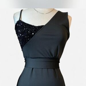 Black Asymmetric Sequin-Trim Cocktail Dress